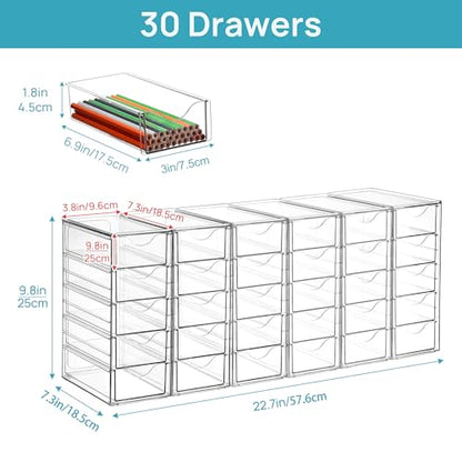 Vtopmart Acrylic Desk Organizer with 30 Drawers for Office, Makeup, Crafts | Clear Storage Drawers for Office Supplies, Desktop Organization for Makeup, Jewelry, Art Crafts, Bead, Pen, Stationary - style: D