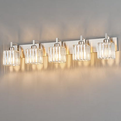 Modern Bathroom Vanity Light 5-Lights Brushed Nickel Vanity Light Crystal Wall Light Bathroom Light Fixtures - color: Nickel Crooked, size: 5-light