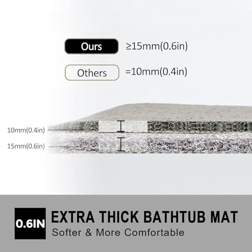 Nonslip Bathtub Mat, Anti Slip Bath Mat 0.6" Extra Thick, Quick Dry Bath Tub Anti Slip Shower Mat, Loofah Non-Slip Bath Mat for Tub Bathroom Pool Kitchen Entryway Home Hotel(Grey 16x39) - color: Grey, size: 16" x 39" (Rectangular)