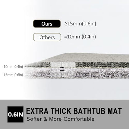 Nonslip Bathtub Mat, Anti Slip Bath Mat 0.6" Extra Thick, Quick Dry Bath Tub Anti Slip Shower Mat, Loofah Non-Slip Bath Mat for Tub Bathroom Pool Kitchen Entryway Home Hotel(Grey 16x39) - color: Grey, size: 16" x 39" (Rectangular)