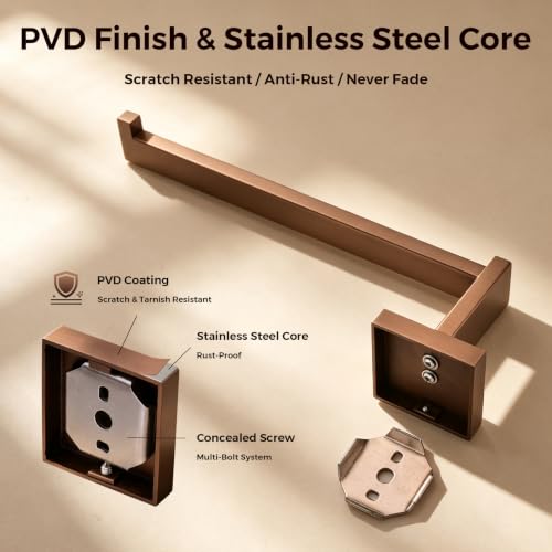 TRUSTMI Brushed Rose Gold 5-Piece Bathroom Hardware Set Wall Mount | SUS304 rose gold, laser-welded, 23.6" bar, 10.6" ring, 6.3" holder, 2 hooks, hardware included - color: Brushed Rose Gold