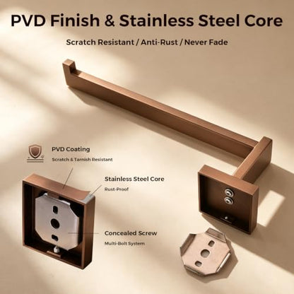 TRUSTMI Brushed Rose Gold 5-Piece Bathroom Hardware Set Wall Mount | SUS304 rose gold, laser-welded, 23.6" bar, 10.6" ring, 6.3" holder, 2 hooks, hardware included - color: Brushed Rose Gold