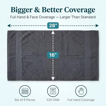 Sofea Hand Towels 6 Pack (16 x 28 Inches) 100% Cotton Bathroom Towels, Soft Absorbent Quick Dry Hand Towels for Bathroom Kitchen - color: Dark Grey