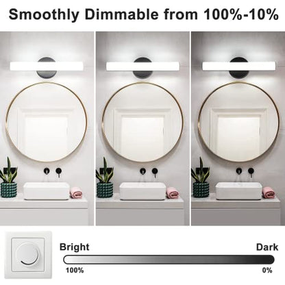 Modern Dimmable LED Vanity Light Bar Lighting, Bathroom Light Fixtures | 15.9 Inch LED Bathroom Light Fixture Over Mirror, 15W 1300LM Daylight White 5000K Wall Sconces Lighting, Black Bath Light Bar - size: 1 Count (Pack of 1)