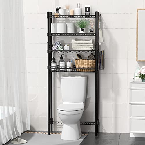 Hodonas Over Toilet Bathroom Organizer, Black, 26.97" x 9.84" x 67.32" | Carbon Steel, 4 Tiers, Adjustable, Freestanding, Sturdy and Stable, Easy to Assemble, Space Saver for Bathroom Storage - color: Black-4 Tier