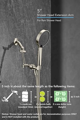 5 Inch Adjustable Shower Head Extension Arm With Locking Set Screw, Singing Rain 304 Stainless Steel Nickel Brushed Angle Height Adjustable, G1/2 Universal Connector Compatible (Nickel Brushed) - color: 2. Nickel Brushed, style: 5 inch