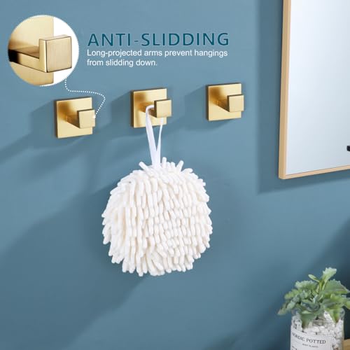 KOKOSIRI Bath Robe Hook Wall Mount Square Towel Hook Coat Hook Bathroom Kitchen Garage Heavy Duty SUS 304 Stainless Steel 3 Pack Brushed Gold B1010BG-P3 - color: Brushed Gold, size: 3 Pack