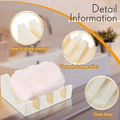 2 Pieces Silicone Soap Dish Self Draining Soap Dish Shower Waterfall Bar Soap Holder Tray with Drain Soap Saver for Kitchen Bathroom Accessories (Light Green,Bright White) - color: Light Green, Bright White