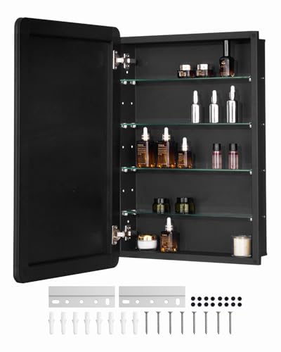VEVOR Medicine Cabinet, 20 x 30 inch, Medicine Cabinet for Bathroom with Mirror, Aluminum Frame Bathroom Wall Cabinet, 4-Layer Adjustable Shelves, Recessed & Wall-Mounted Installation - size: 20x30in