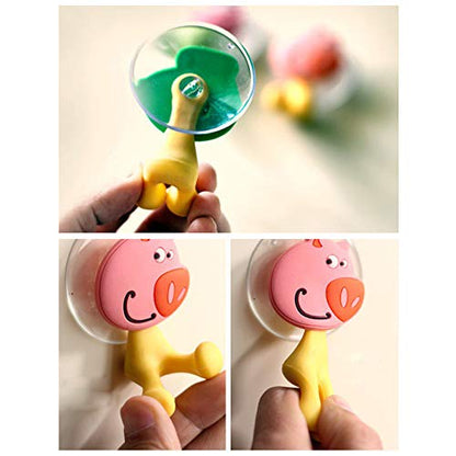 Wall Mounted Duty Suction Cup Toothbrush Holder Hooks Set for Mounting on Smooth Wall in Shower, Bathroom, Garage, Office,Perfect for Motivating Your Children to Brush Their Teeth (5 Small Animals)