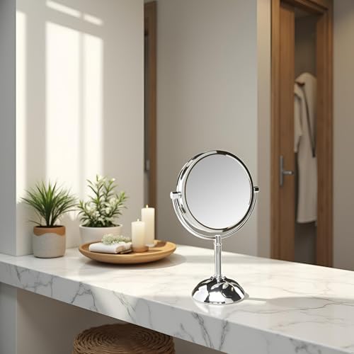 JERDON Lighted Makeup Mirror with 8X Magnification - Chrome - HL8808CL | Two-Sided 1X View, 8.5" Round Frame, 16" Tall, LED Lighting - color: Chrome