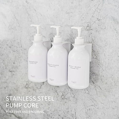 Shampoo and Conditioner Dispenser for Shower Wall 3 Chamber,Refillable Shampoo and Conditioner Bottles with Waterproof Labels,Soap Dispenser with Pumps - color: 3 Bottles 3 Wall Mounts-white