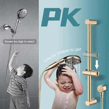 Hand Shower with Slide Bar, High Pressure 10 Setting Handheld Shower Head, Adjustable Height 24" Slide Bar, Wall Supply Elbow and 6.6ft Extra Long Shower Hose - Gold - color: Zirconium Gold