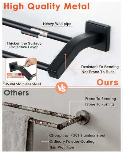 Alise Double Towel Bar,16 Inch Double Towel Racks for Bathroom, Matte Black | Quick Drying Bathroom Towel Holder, SUS304 Stainless Steel Towel Hanger Wall Mounted, Useable Length 14.9" - color: Matte Black, size: 16-Inch (2-Bars)