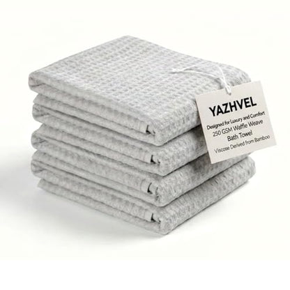 Bamboo Viscose Waffle Bath Towels - Pack of 4 - Grey - 250 GSM – 100% Viscose Derived from Bamboo - Quick-Dry Waffle Weave - Spa & Gym Ready - Oeko-TEX Certified – Absorbent - Breathable - color: Grey