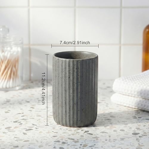 Ceramic Bathroom Tumbler, Ribbed Bathroom Toothbrush Holder Cups, Tooth Brush Holder Set, Reusable Toothbrush Mouthwash Cup, Toothpaste Holder Toothbrush Organizer for Bathroom Counter - color: Gray