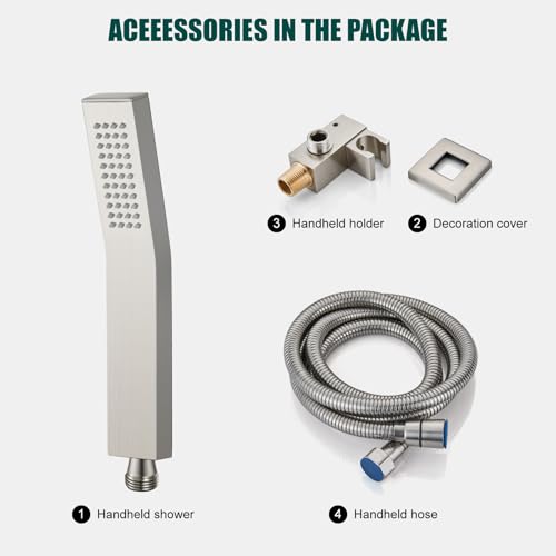 Heyalan Hand-held Shower Head Set-SUS304 Handheld Shower, Brushed Nickel | SUS304 stainless steel wand, curved-style design, single rain spray, 59-inch long hose and standard 1/2-inch connection - color: Brushed Nickel, style: Curved Style