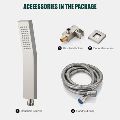 Heyalan Hand-held Shower Head Set-SUS304 Handheld Shower, Brushed Nickel | SUS304 stainless steel wand, curved-style design, single rain spray, 59-inch long hose and standard 1/2-inch connection - color: Brushed Nickel, style: Curved Style