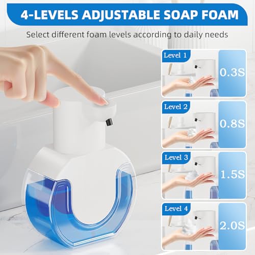 Automatic Soap Dispenser Touchless,Rechargeable Foaming Soap Dispenser,15oz/420ml Smart Hand Soap Dispensers,4-Level Adjustable,Wall Mount for Bathroom Kitchen Dish Soap,Hands-Free - color: White, style: Foam