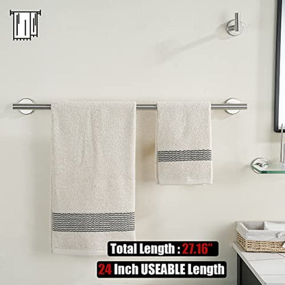 JQK Bath Towel Bar, 27 Inch 304 Stainless Steel Thicken 0.8mm Towel Rack Bathroom, Towel Holder Brushed Finished Wall Mount, Useable Length 24 Inch, TB110L24-BN - color: Brushed, size: 27 Inch