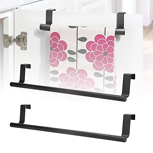 GOTOTOP Black Towel Holder Rack, 430 Stainless Steel Cabinet Door Towel Bar 23CM, No Drill Over Door Design, Space Saving for Bathroom Kitchen Home Hotel Hand or Dish Towels (36CM) - size: 36CM