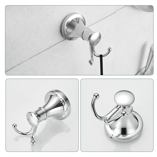 Hoimpro Chrome 4-Piece Bathroom Bath Set, Wall Mount Bathroom Hardware Fixture (Adjustable Towel Bar Rack, Towel Ring Holder, Paper Towel Holder, Double Towel Hook), Bathroom Accessories - color: Chrome