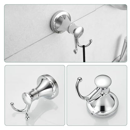 Hoimpro Chrome 4-Piece Bathroom Bath Set, Wall Mount Bathroom Hardware Fixture (Adjustable Towel Bar Rack, Towel Ring Holder, Paper Towel Holder, Double Towel Hook), Bathroom Accessories - color: Chrome