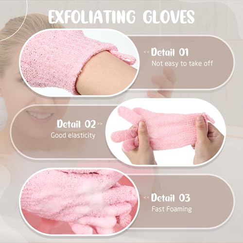 Didaey 104 Pcs Exfoliating Glove Bulk Shower Gloves with Hanging Loop Exfoliating Body Scrubber Dead Skin Remover for Body Bath Beauty Spa Massage Scrubs Men Women Bathing(Pink) - color: Pink