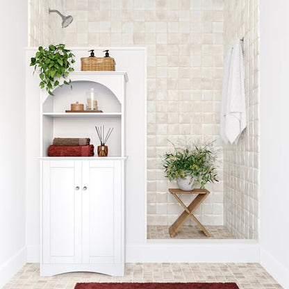 RiverRidge Bristol Tall 2-Door Bathroom Linen Storage Cabinet, White | Soft Close Hinges, Adjustable Shelves, Versatile Arched Design, Storage Cabinet Organizer Shelf