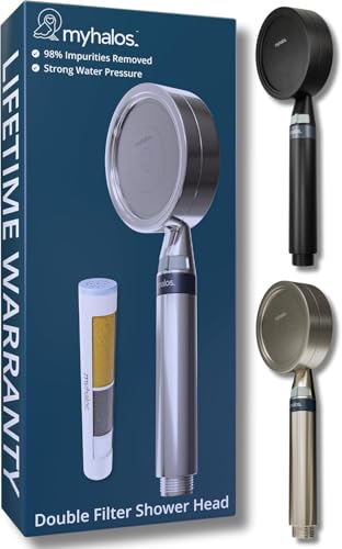 MyHalos Handheld Filtered Shower Head, High Pressure, Removes Chlorine | Filtered Cartridge, Reduces Chlorine & Heavy Metals, Easy Install, No Tools, Detachable, Universal Fit for Hard Water - color: Chrome