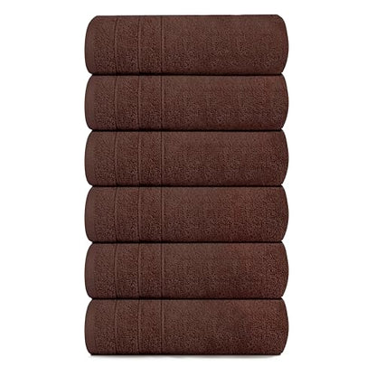 6 Piece Hand Towels Set 16 x 28 Inches, Brown | 100% Cotton, Lighter Weight, Quick to Dry, 16 x 28 Inches, Super Soft & Absorbent, Perfect for Bathroom & Kitchen - color: Brown