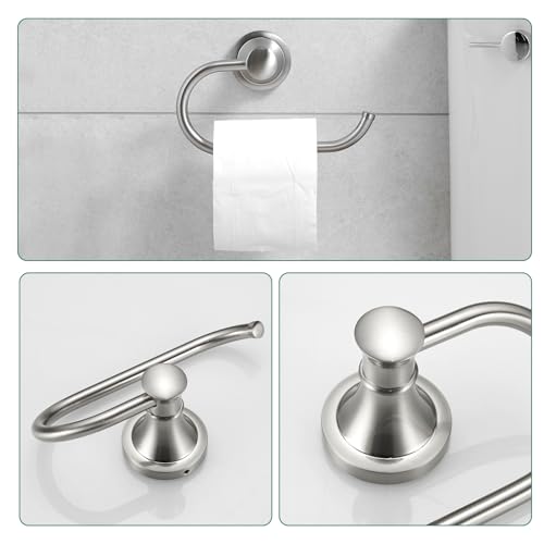 Hoimpro Brushed Nickel 4-Piece Bathroom Bath Set, Wall Mount Bathroom Hardware Fixture (Adjustable Towel Bar Rack, Towel Ring Holder, Paper Towel Holder, Double Towel Hook), Bathroom Accessories - color: Brushed Nickel