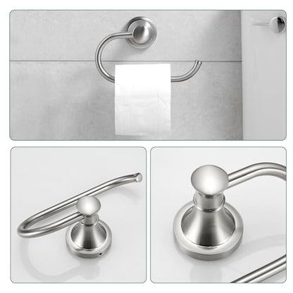 Hoimpro Brushed Nickel 4-Piece Bathroom Bath Set, Wall Mount Bathroom Hardware Fixture (Adjustable Towel Bar Rack, Towel Ring Holder, Paper Towel Holder, Double Towel Hook), Bathroom Accessories - color: Brushed Nickel