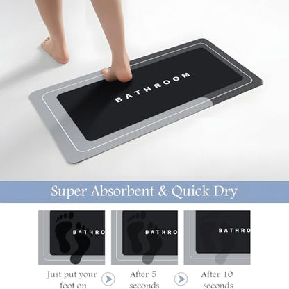 Bath Mat, Quick-Drying Non-Slip Thin Bathroom mat Super Absorbent Bath mats Rug-Bath Mats for Bathroom Floor Bathtub Vanity-Bathmat Bath Rug Easy Care Black 27.5" x15.7" - color: Black