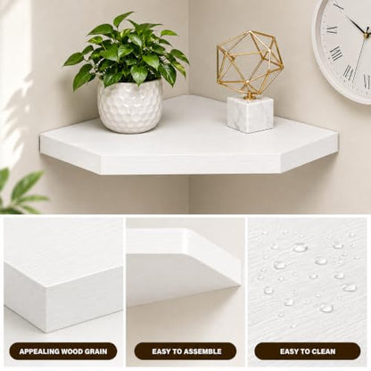 Floating Corner Wall Shelf, White MDF Display Shelf with Cable Management - color: White