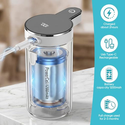 Automatic Soap Dispenser Touchless, 11.8oz/350ml Stainless Steel Hand Soap Dispenser with 4-Level Adjustable Rechargeable Sensor Dispenser Pump,Liquid Soap Dispenser for Kitchen Bathroom