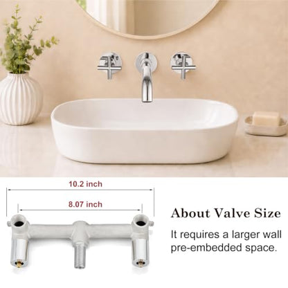 Midanya Wall Mount Bathroom Faucet 3 Hole 2 Cross Handle,Polish Chrome | SUS304 Stainless Steel,Rough-in Valve Included,360° Swivel Spout,for Bathroom Sink,Vanity - color: Polish Chrome