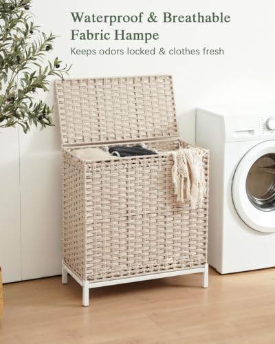 SETVSON Laundry Hamper with Lid,Clothes Hamper with Lid,132 L, Light Khaki | 35 Gallons, Handwoven Rattan Laundry Hamper, Metal Heightened Feet, 3 Removable Liner Bags for Laundry - color: Light Khaki, size: 132 L - 35 gal