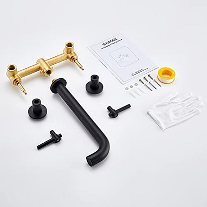 Wall Mount Tub Filler Black Tub Faucet Brass Bathroom Bathtub Faucets with 2 Handles - color: Black
