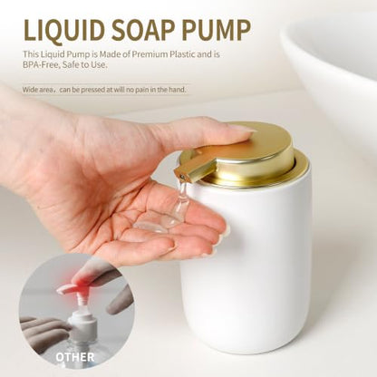 BosilunLife Lotion Pump Dispenser for Bathroom, Kitchen, Countertop | Hand Soap Dispenser Bathroom Ceramic Dish Liquid Soap Dispenser (White with Gold, Liquid Pump) - color: White&gold
