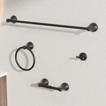 BGL Bathroom Accessory Set, Matte Black Adjustable Expandable Towel Bar 4-Piece Bathroom Hardware Set Wall Mounted Robe Hook Toilet Paper Holder Towel Ring Towel Bar - color: Matte Black