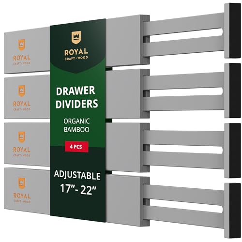 Bamboo Drawer Dividers Organizers, Adjustable Drawer Separator Splitters, 17–22 Inches Expandable Drawer Divider Organizer for Large Utensils, Kitchen, Bedroom, Dresser & Office Drawers 4-Pack, Gray - color: Gray