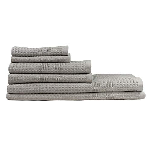 GILDEN TREE Waffle Towel Set Quick Dry Thin | 2 Bath Towels | 2 Hand Towels | 2 Washcloths, Classic Style (Pewter) - color: Pewter, size: Bath Towel Set