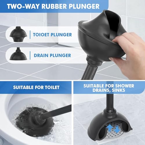 Toilet Plunger and Brush with Holder, Bowl Brush and Heavy Duty Toilet Plunger Set with Ventilated Holder, 2-in-1 Toilet Brush and Plunger Combo for 5.3-inch Toilet Drain New Pack - color: Style 2