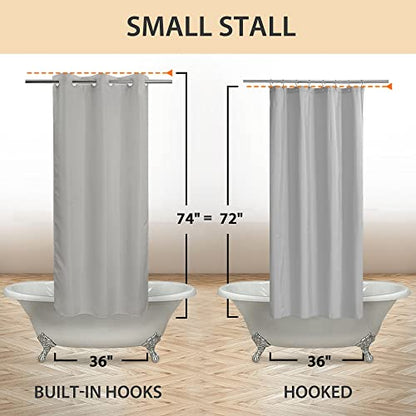 River Dream Stall Size No Hook Grey Shower Curtain Soft Microfiber - 36" Wide Small Fabric Shower Curtain Set for Narrow Stall, Waterproof & Washable, Bottom Magnets, Gray, 36x74 - color: Grey, size: 36"W x 74"L (Pack of 1)