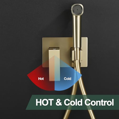 Toilet Concealed Hot and Cold Bidet Spray Set Handheld Bidet Sprayer for Toilet Brass Handheld Bidets Sprayer for Toilets Warm Water, Brushed Gold