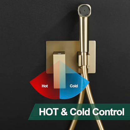 Toilet Concealed Hot and Cold Bidet Spray Set Handheld Bidet Sprayer for Toilet Brass Handheld Bidets Sprayer for Toilets Warm Water, Brushed Gold
