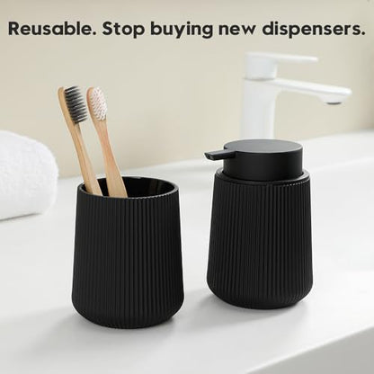 YAUKPH Striped Liquid Hand Soap Dispenser Black | with Leak-Proof Pump for Bathroom and Kitchen Countertop 11oz - color: Black, size: Liquid Dispenser
