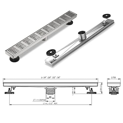 Linear Shower Drain 28 Inch, Professional Brushed SUS-304 Stainless Steel Shower Drain, 51L/Min Fast Drainage Floor Linear Drain, US Standard CUPC Certified, Brushed Silver, SD-109 - color: Brushed Silver, size: 28 Inch
