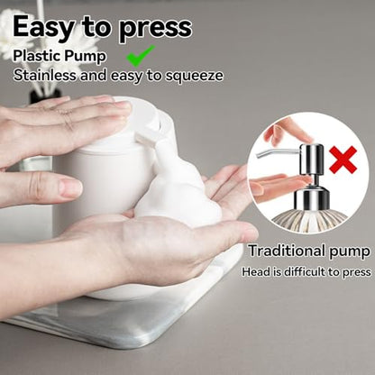 Foaming Soap Dispenser Set - 2 Pack White Ceramic Foam Hand Soap Dispenser for Bathroom, Hand Wash Dispenser Bottle with Foam Pump for Kitchen, 12 Oz Refillable Dish Soap Foam Dispenser 2 Pcs - color: White-2 Pack